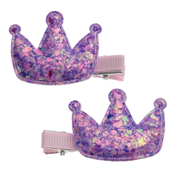 Glitter crown hair clips