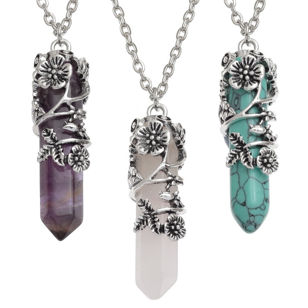 Floral semi-precious stone point necklace