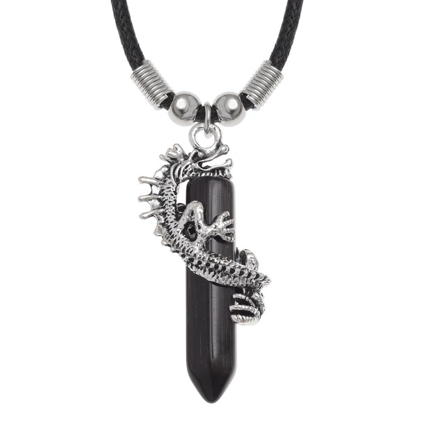 Dragon black glass necklace