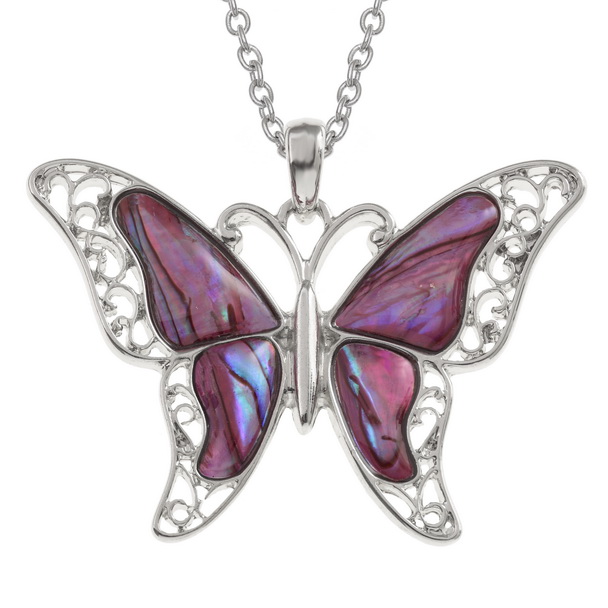Pink filigree butterfly necklace