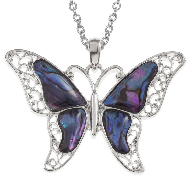 Purple filigree butterfly necklace
