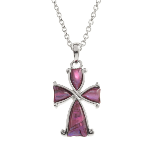 Pink ornate cross necklace