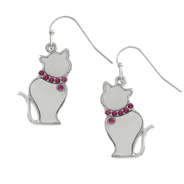 White cat earrings