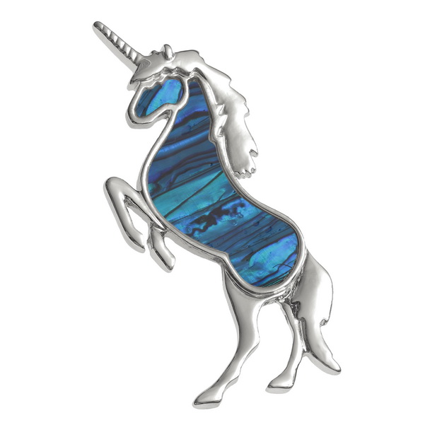 Blue unicorn brooch