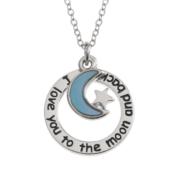 "Moon and back" sentiment necklace