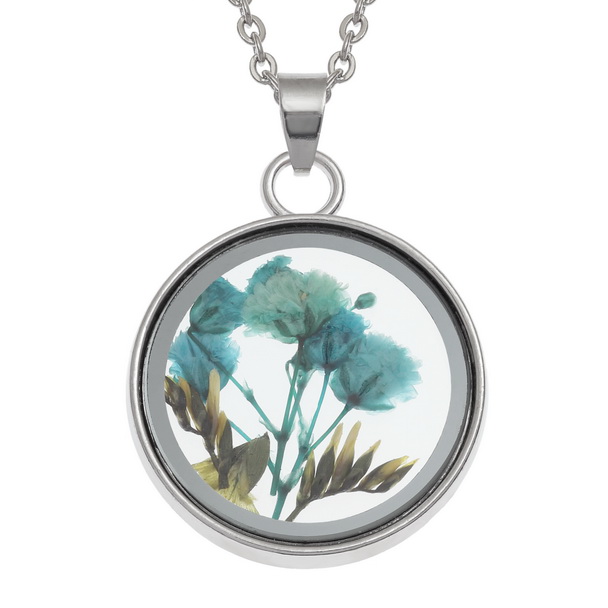 Blue flower glass case necklace