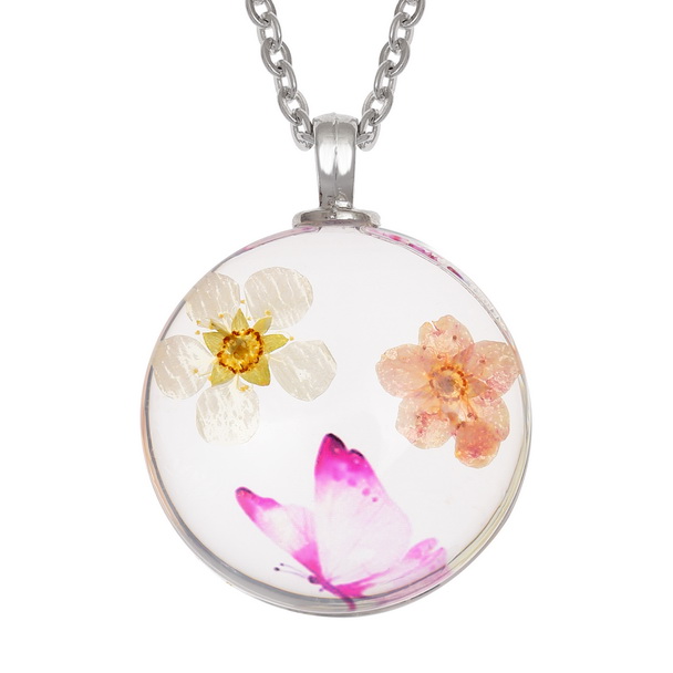Pressed flower butterfly necklace