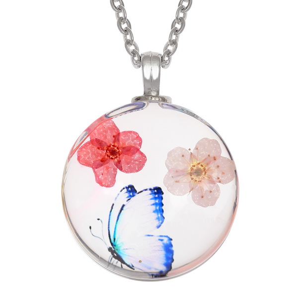 Pressed flower butterfly necklace