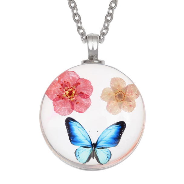 Pressed flower butterfly necklace