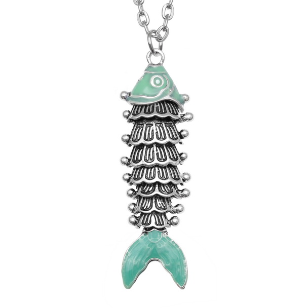 Turquoise moving fish necklace